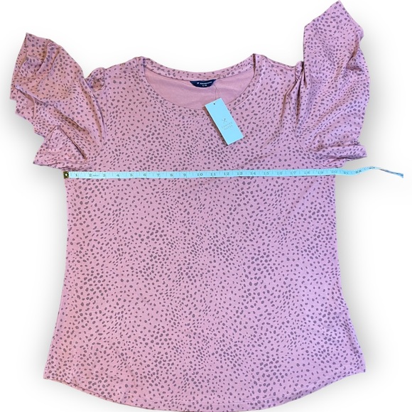 2for$30 NWT Denver Hayes Pink Polka Dot Ruffle Sleeve T-shirt Size Large - Picture 5 of 11